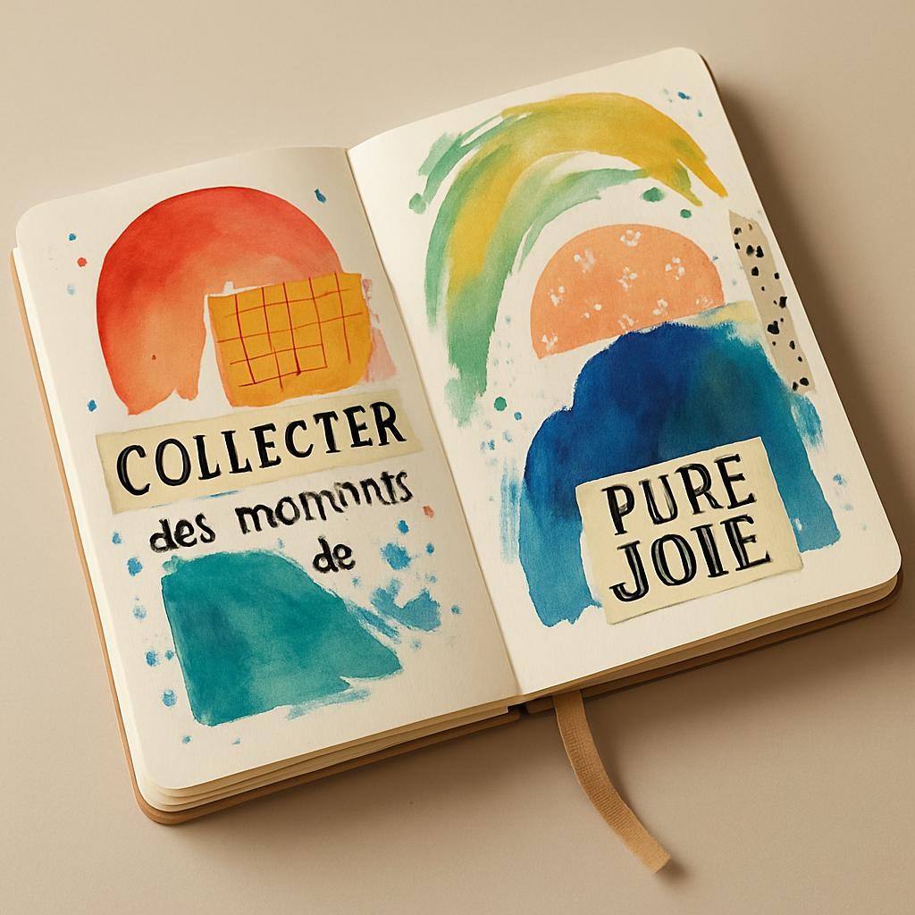 un journal créatif avec de la couleur, des collages, de la peinture et du texte artistique