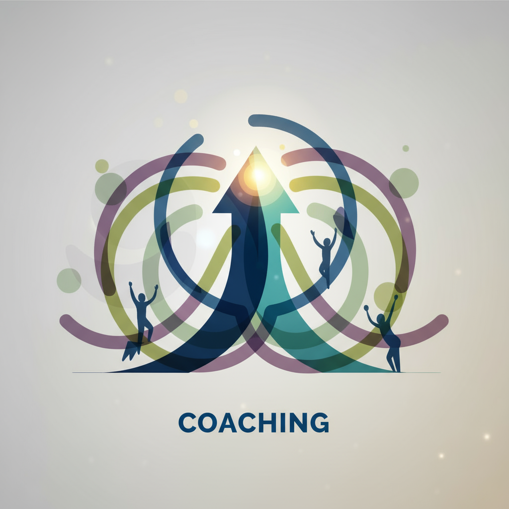 image graphique sur le thème du coaching, dans les tons du site, taille réduite, incluant uniquement le mot 'coaching' sans autre texte
