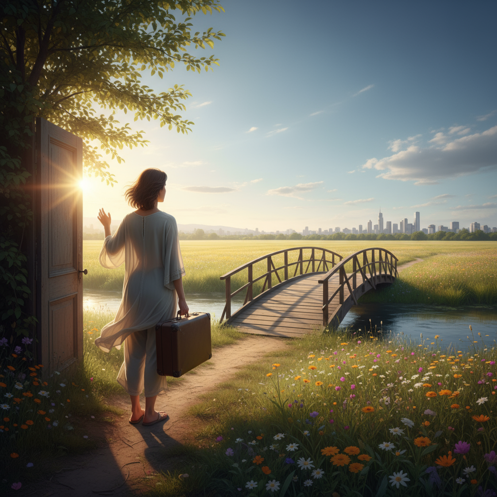 transition de vie, style réaliste, image évoquant un nouveau départ ou un changement positif, photographie réaliste